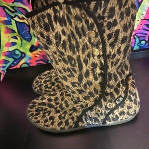 Leopard Print Button-Up Boots